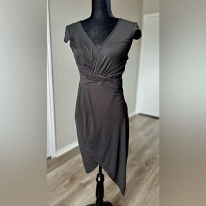 Emerald Black Faux Wrap Dress
